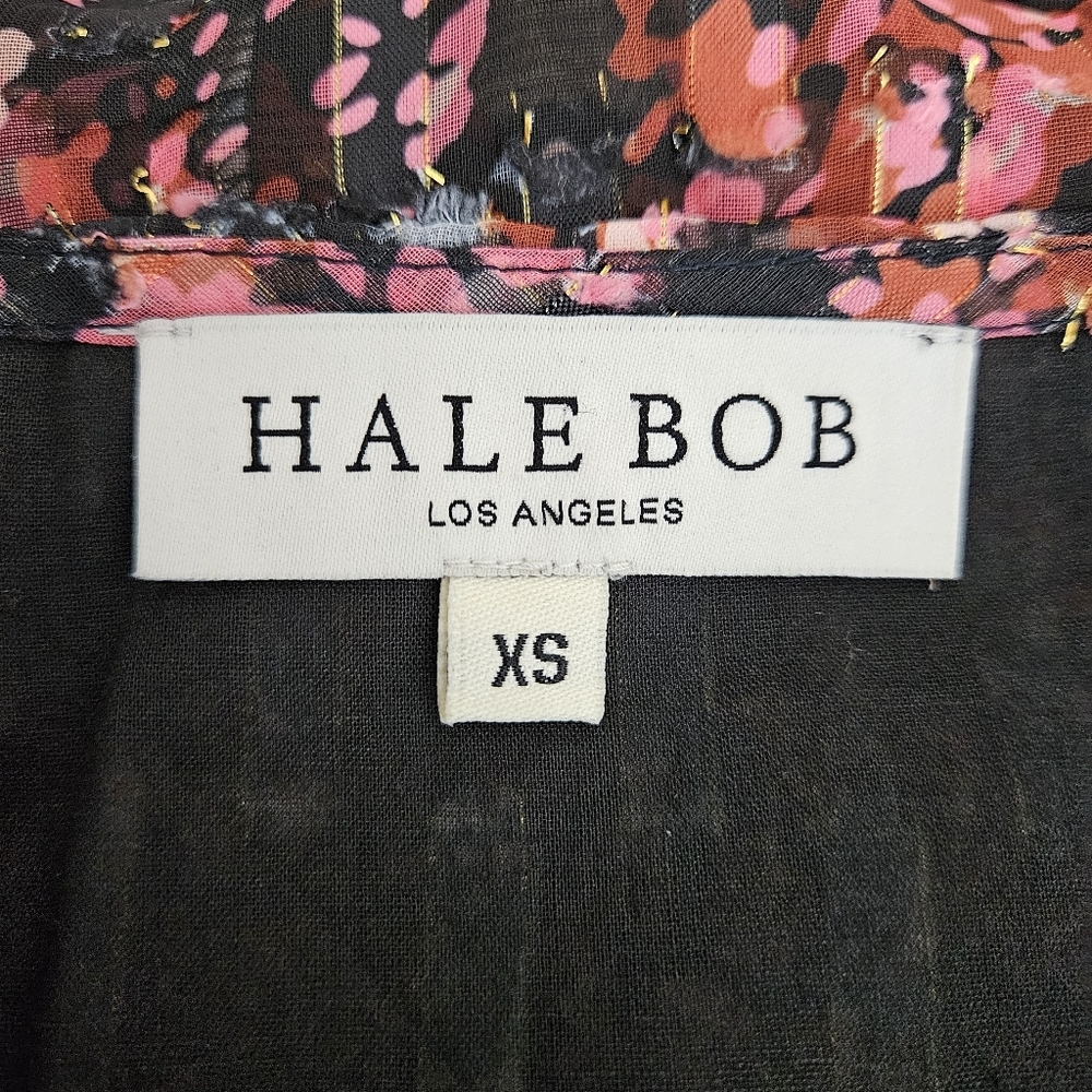 Hale Bob Jade Fit Flare Tiered Midi Dress Floral Ruffle Short Sleeve V Neck XS - Picture 9 of 11